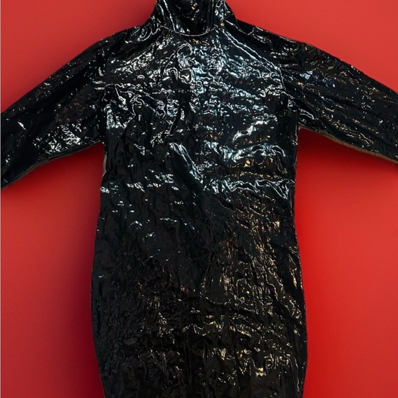 Black Sissy CD Goth Latex Look Maxi Fetish Dress Medium Stretch Plus XL - Picture 4 of 5